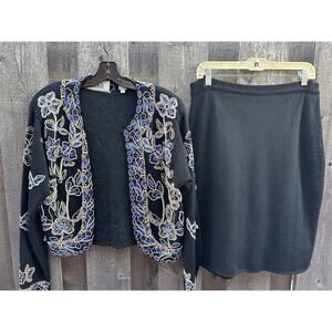 Vintage 1990s Alinoral Embellished Cardigan (Large) and Skirt (Medium) Set